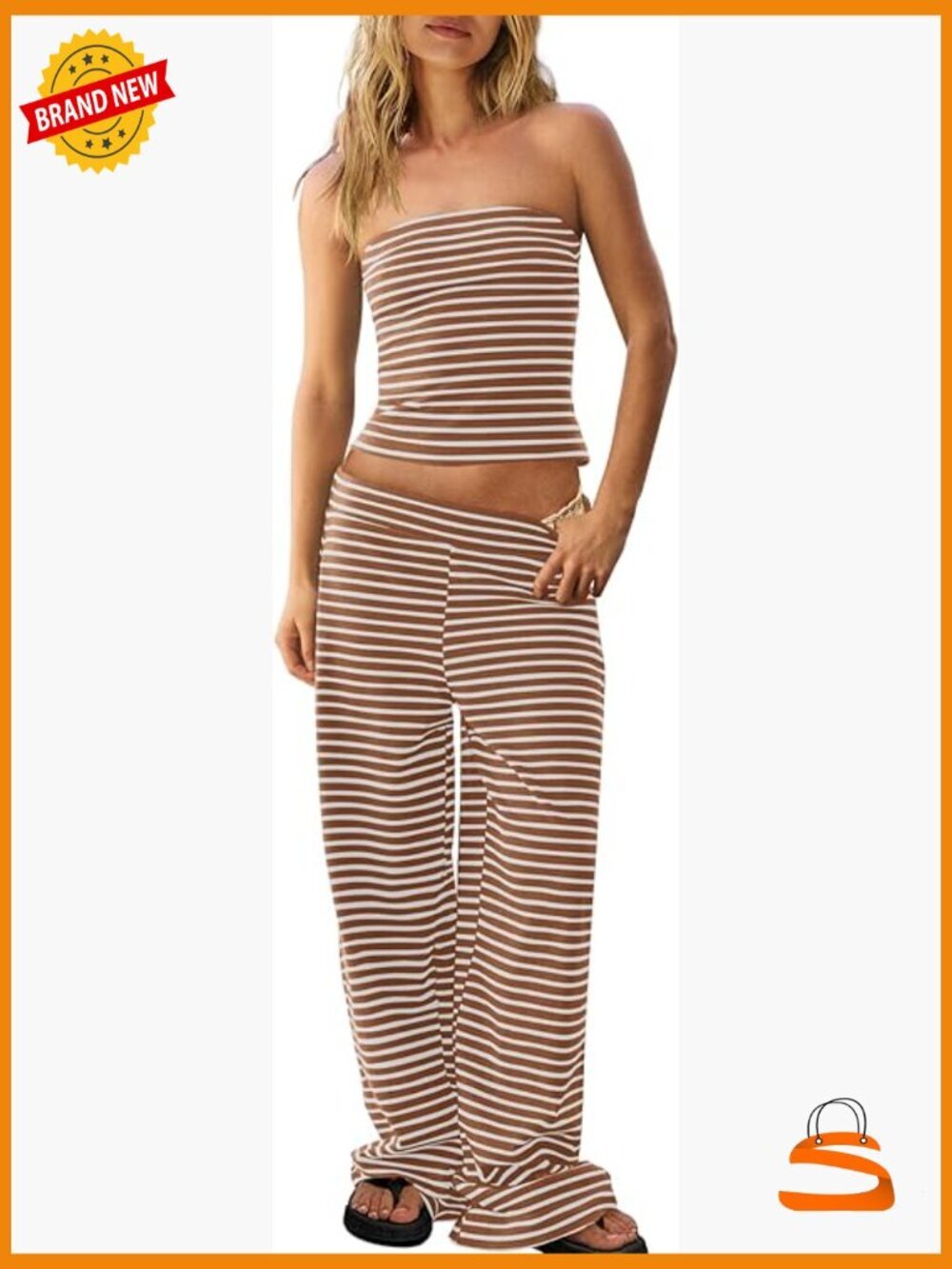 Striped Two Piece Lounge Set - Tube Top & Wide Leg Pants Summer Vacation Y2K